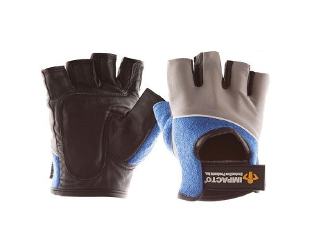 Picture of Impact Glove IMPACTO® Half Finger Small Black / Blue / Gray Hand Specific Pair400-00-S