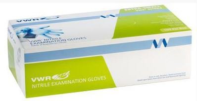 Picture of Exam Glove VWR® Medium NonSterile Nitrile Standard Cuff Length Fully Textured Blue Not Chemo Approved82026-426