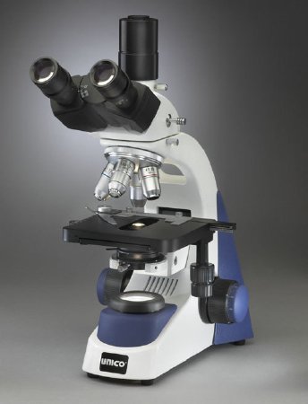 Picture of G380 Series Medical / Veterinary Practice Microscope Trinocular Head Achromat 4X, 10X, 40X, 100X 110 to 240V Mechanical StageG383