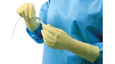 Picture of Radiation Reducing Glove AliMed® Size 8.5 Sterile Pair Synthetic Rubber Extended Cuff Length Smooth Yellow Not Chemo Approved95-497