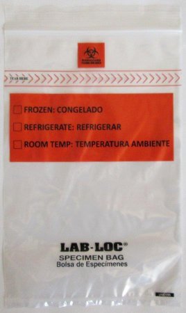 Picture of Specimen Transport Bag with Document Pouch Lab-Loc® 6 X 9 Inch LDPE Zip Closure Biohazard Symbol / Storage Instructions NonSterileLABZ69BBX