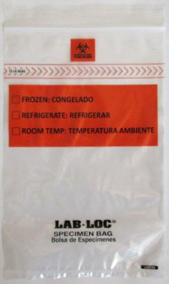 Picture of Specimen Transport Bag with Document Pouch Lab-Loc® 6 X 9 Inch LDPE Zip Closure Biohazard Symbol / Storage Instructions NonSterileLABZ69BBX
