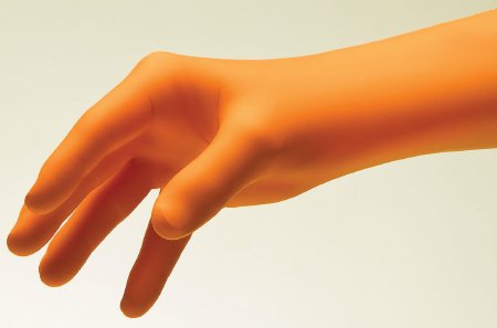 Picture of Exam Glove NitriDerm® Ultra Orange™ 3X-Large NonSterile Nitrile Standard Cuff Length Fully Textured Orange Not Chemo Approved199450