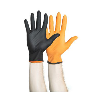 Picture of Reversible Exam Glove Black-Fire* X-Small NonSterile Nitrile Standard Cuff Length Textured Fingertips Black / Orange Not Chemo Approved44755