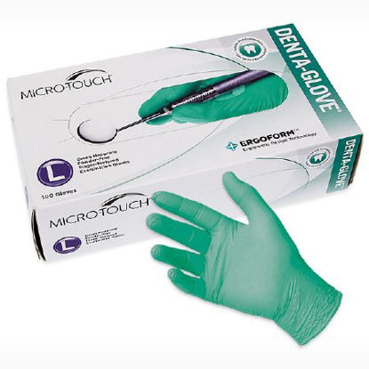 Picture of Exam Glove Micro-Touch® DENTA-GLOVE® Large NonSterile Polychloroprene Standard Cuff Length Textured Fingertips Green Not Chemo Approved31300600L
