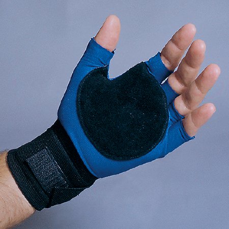 Picture of Impact Glove with Wrist Support IMPACTO® Half Finger Medium Black / Blue Left HandER509-L-MED