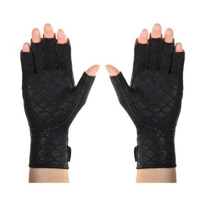 Picture of Arthritis Gloves Thermoskin® Open Finger Medium Over-the-Wrist Hand Specific Pair Fabric / Trioxon929334