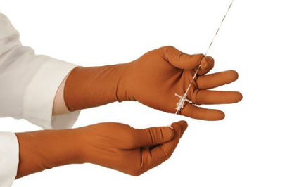 Picture of Radiation Reducing Glove XGuard® Size 7.5 Sterile Pair Latex / Lead Extended Cuff Length Textured Fingertips Brown Not Chemo Approved925921/NA/NA/SZ7.5