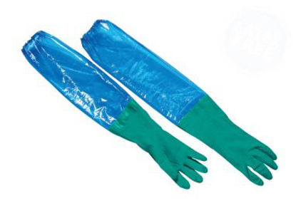 Picture of Utility Glove Sleeve Gloves Medium Nitrile Green / Blue 28 Inch Elastic Cuff NonSterile41480