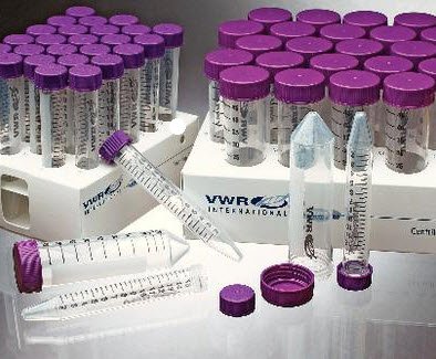 Picture of VWR® SuperClear™ Ultra-High Performance Centrifuge Tube Conical Bottom Plain 17 X 118 mm 15 mL Purple Cap Closure Polypropylene Tube21008-216