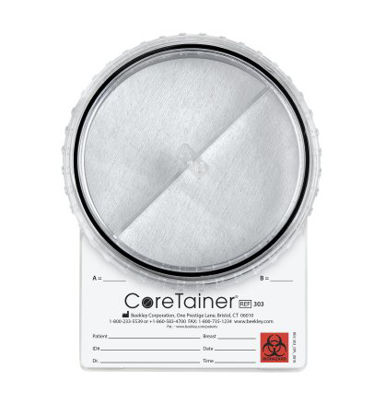 Picture of Biopsy Container CoreTainer® 3-1/2 Inch Diameter Polystyrene Leak-resistant Cap Biohazard Symbol / Patient Information NonSterile303