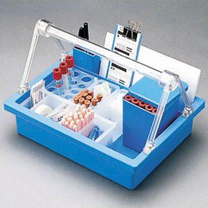 Picture of Phlebotomy Tray JAC-Excel* Mini Tray Unit with Overhead Handle, Polypropylene, 11+ Tube Capacity, 11-Well Test Tube Rack, Two Mini Utility Boxes, Snap-lid Supply Box, Supply Organizer, Penholder, Clipboard, 10.56 X 7.81 X 3 Inch For 11+ Blood Collection Tubes22038450