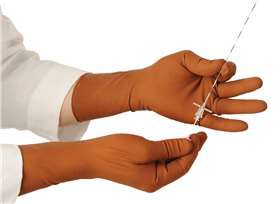 Picture of Radiation Reducing Glove XGuard® Size 6 Sterile Pair Latex / Lead Extended Cuff Length Textured Fingertips Brown Not Chemo Approved925920/NA/NA/SIZE 6
