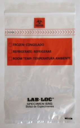 Picture of Specimen Transport Bag with Document Pouch Lab-Loc® 12 X 15 Inch LDPE Zip Closure Biohazard Symbol / Storage Instructions NonSterileLABZ1215B