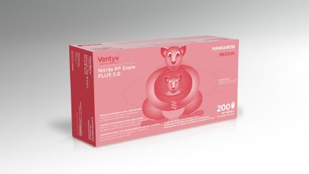 Picture of Exam Glove Ventyv™ Plus 5.0 KANGAROO Medium NonSterile Nitrile Standard Cuff Length Textured Fingertips Blue Chemo Tested10335103