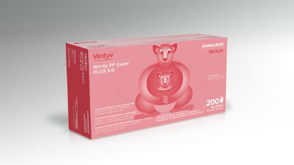 Picture of Exam Glove Ventyv™ Plus 5.0 KANGAROO Medium NonSterile Nitrile Standard Cuff Length Textured Fingertips Blue Chemo Tested10335103