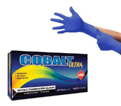Picture of Exam Glove Cobalt® Ultra X-Large NonSterile Nitrile Standard Cuff Length Textured Fingertips Blue Not Chemo ApprovedN174