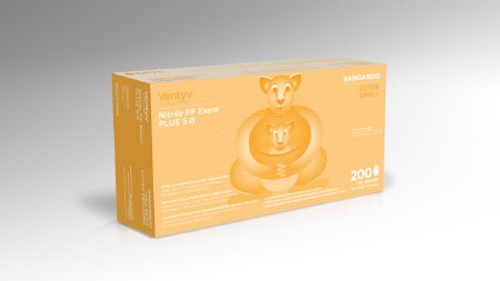 Picture of Exam Glove Ventyv™ Plus 5.0 KANGAROO X-Small NonSterile Nitrile Standard Cuff Length Textured Fingertips Blue Chemo Tested10333103
