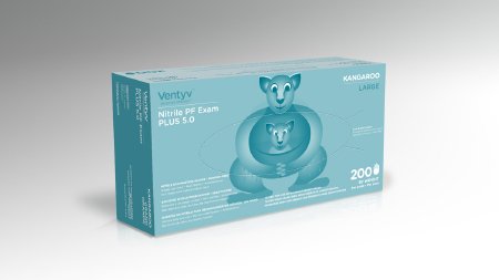Picture of Exam Glove Ventyv™ Plus 5.0 KANGAROO Large NonSterile Nitrile Standard Cuff Length Textured Fingertips Blue Chemo Tested10336103