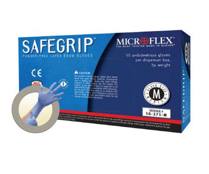 Picture of Exam Glove SafeGrip® Small NonSterile Latex Extended Cuff Length Textured Fingertips Blue Not Chemo ApprovedSG-375-S