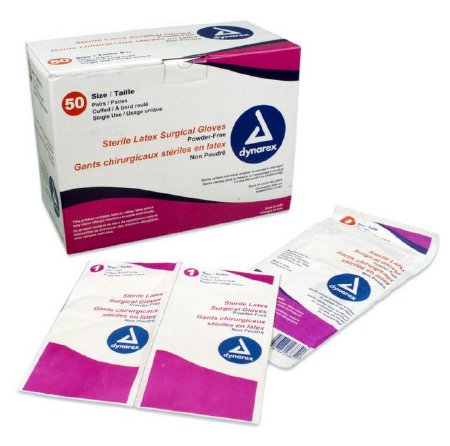 Picture of Surgical Glove Dynarex Size 7.5 Sterile Pair Latex Standard Cuff Length Fully Textured Ivory Not Chemo Approved2375