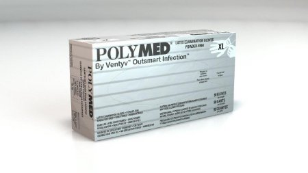 Picture of Exam Glove Polymed® X-Large NonSterile Latex Standard Cuff Length Fully Textured Ivory Not Chemo ApprovedPM105