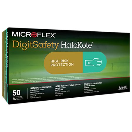 Picture of Exam Glove MICROFLEX® DigitSafety HaloKote™ DSK X-Large NonSterile Latex Extended Cuff Length Fully Textured Green Chemo TestedDSK-4