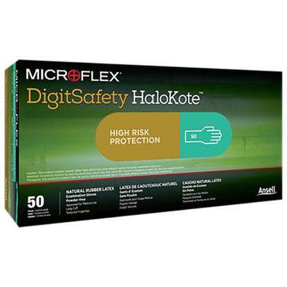 Picture of Exam Glove MICROFLEX® DigitSafety HaloKote™ DSK X-Large NonSterile Latex Extended Cuff Length Fully Textured Green Chemo TestedDSK-4
