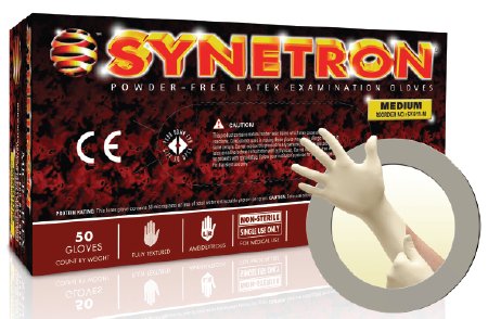 Picture of Exam Glove Synetron® 2X-Large NonSterile Latex Extended Cuff Length Fully Textured White Not Chemo ApprovedSY-911-XXL