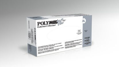Picture of Exam Glove Polymed® TLC X-Large NonSterile Latex Standard Cuff Length Fully Textured White Not Chemo Approved10125102