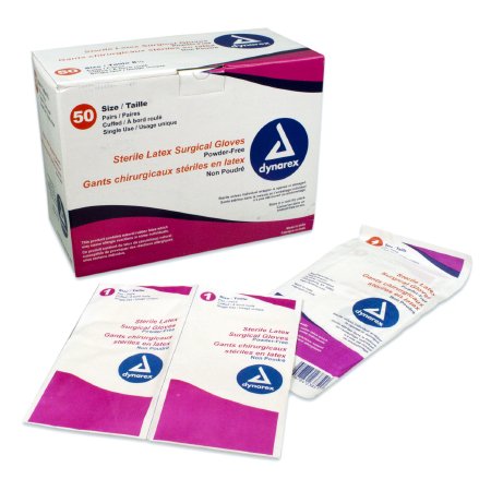 Picture of Surgical Glove Dynarex Size 8 Sterile Pair Latex Standard Cuff Length Fully Textured Ivory Not Chemo Approved2380