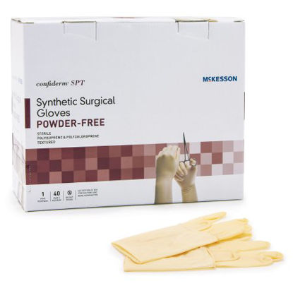 Picture of Surgical Glove McKesson Confiderm® SPT Size 7.5 Sterile Pair Polychloroprene / Polyisoprene Extended Cuff Length Textured Fingertips Yellow Not Chemo Approved916VA