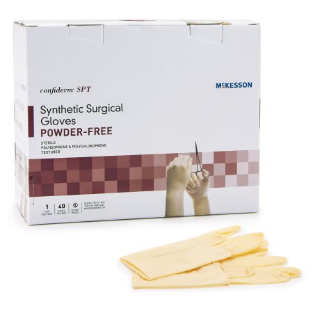 Picture of Surgical Glove McKesson Confiderm® SPT Size 6.5 Sterile Pair Polychloroprene / Polyisoprene Extended Cuff Length Textured Fingertips Yellow Not Chemo Approved914VA