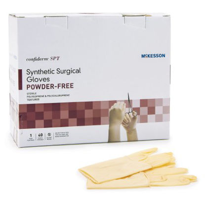 Picture of Surgical Glove McKesson Confiderm® SPT Size 6.5 Sterile Pair Polychloroprene / Polyisoprene Extended Cuff Length Textured Fingertips Yellow Not Chemo Approved914VA