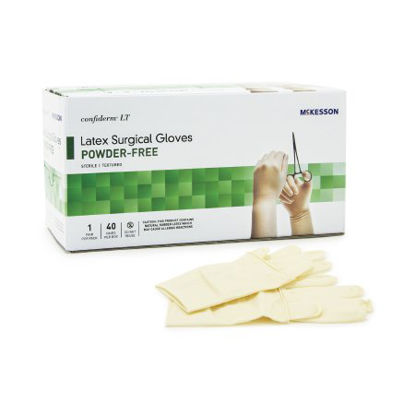 Picture of Surgical Glove McKesson Confiderm® LT Size 9 Sterile Pair Latex Extended Cuff Length Bisque Ivory Not Chemo Approved3161VA