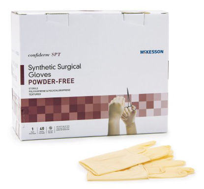 Picture of Surgical Glove McKesson Confiderm® SPT Size 8.5 Sterile Pair Polychloroprene / Polyisoprene Extended Cuff Length Textured Fingertips Yellow Not Chemo Approved918VA
