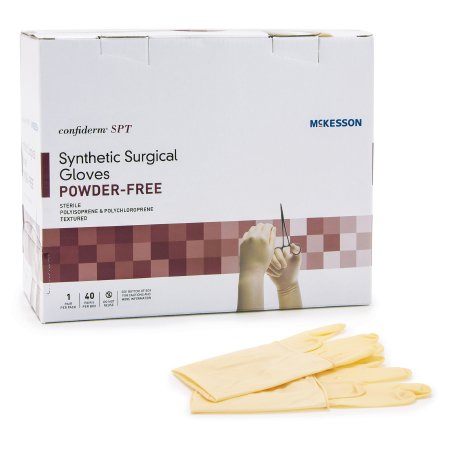Picture of Surgical Glove McKesson Confiderm® SPT Size 8 Sterile Pair Polychloroprene / Polyisoprene Extended Cuff Length Textured Fingertips Yellow Not Chemo Approved917VA