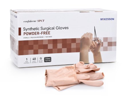 Picture of Surgical Glove McKesson Confiderm® SPCT Size 6.5 Sterile Pair Polychloroprene Extended Cuff Length Textured Fingertips Brown Chemo Tested14-96065