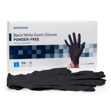 Picture of Exam Glove McKesson Large NonSterile Nitrile Standard Cuff Length Fully Textured Black Not Chemo Approved14-6NBK6