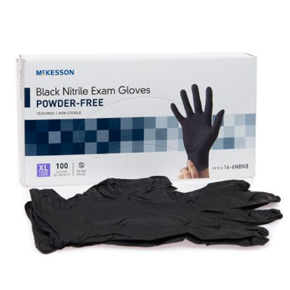 Picture of Exam Glove McKesson X-Large NonSterile Nitrile Standard Cuff Length Fully Textured Black Not Chemo Approved14-6NBK8