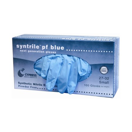 Picture of Exam Glove Syntrile® pf Small NonSterile Nitrile Standard Cuff Length Fully Textured Blue Not Chemo Approved27-32
