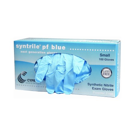 Picture of Exam Glove Syntrile® pf Small NonSterile Nitrile Standard Cuff Length Fully Textured Blue Not Chemo Approved27-22