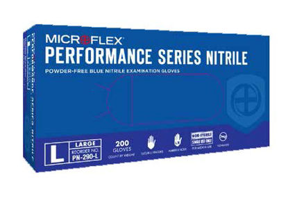 Picture of Exam Glove Performance Series Nitrile Large NonSterile Nitrile Standard Cuff Length Textured Fingertips Blue Chemo TestedPN-290-L