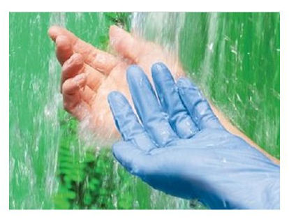 Picture of Exam Glove ESTEEM™ Synthetic with Neu-Thera® Large NonSterile Vinyl Standard Cuff Length Smooth Blue Not Chemo ApprovedS88RX04