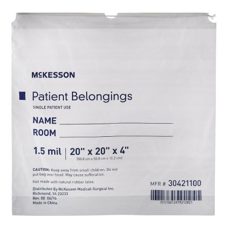 Picture of Patient Belongings Bag McKesson 4 X 20 X 20 Inch Polyethylene Drawstring Closure White30421100