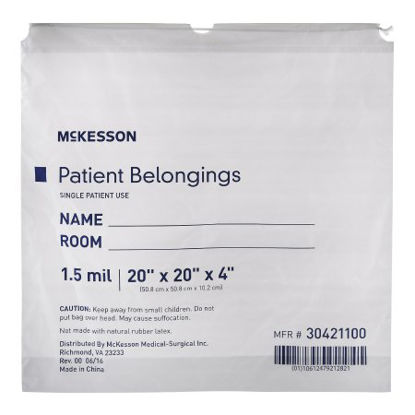 Picture of Patient Belongings Bag McKesson 4 X 20 X 20 Inch Polyethylene Drawstring Closure White30421100
