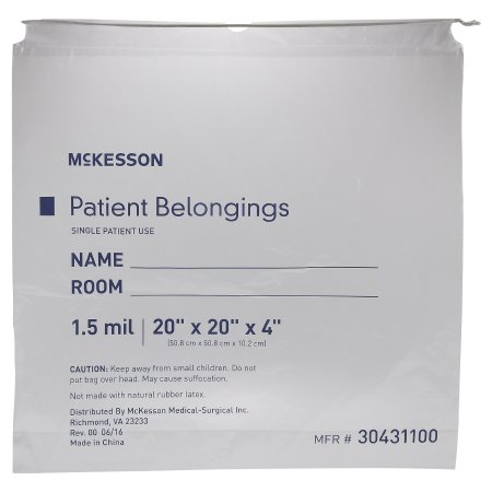 Picture of Patient Belongings Bag McKesson 4 X 20 X 20 Inch Polyethylene Drawstring Closure Clear30431100