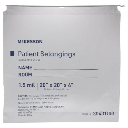 Picture of Patient Belongings Bag McKesson 4 X 20 X 20 Inch Polyethylene Drawstring Closure Clear30431100