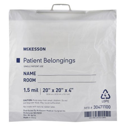 Picture of Patient Belongings Bag McKesson 4 X 20 X 20 Inch Polyethylene Snap Closure White30471100