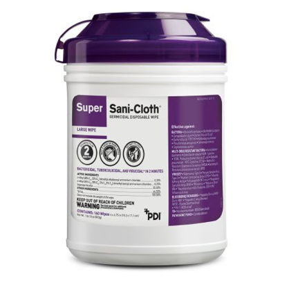 Picture of Super Sani-Cloth® Surface Disinfectant Premoistened Germicidal Wipe 160 Count Canister Disposable Alcohol Scent NonSterileQ55172